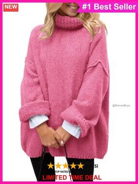 Women's Chunky Knit Oversized Turtleneck Sweater Pullover
